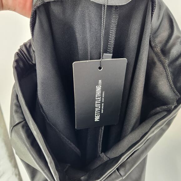 NWT PrettyLittleThing Black Faux Leather Split Leg Flared Goth Punk Pant Women 6 - Picture 7 of 10